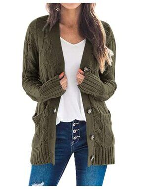 Cable Knit Button Down Cardigan Sweater Long Sleeve Fall